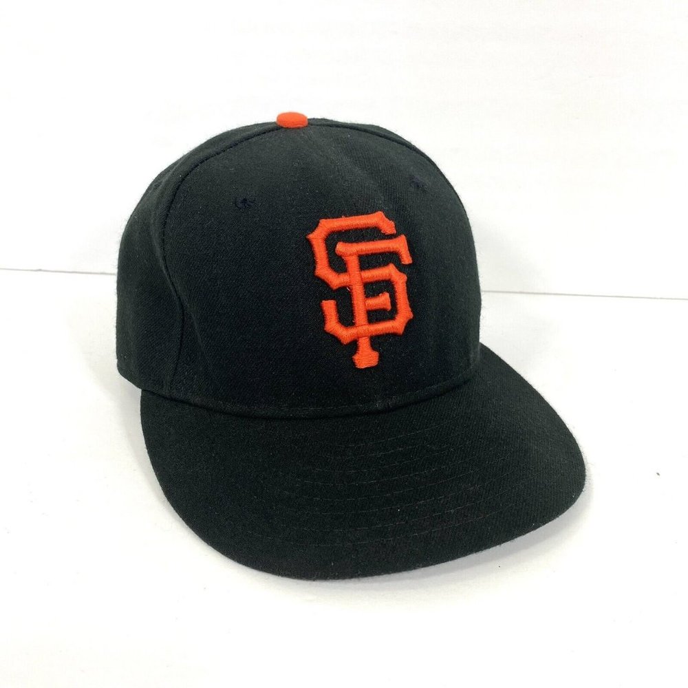 New Era SF Giants Baseball Hat MLB Cap Black Wool Mens size 7 Embroidered Orange